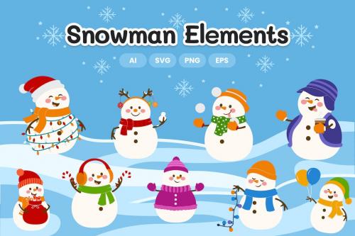 Snowman Winter Christmas Illustration Set