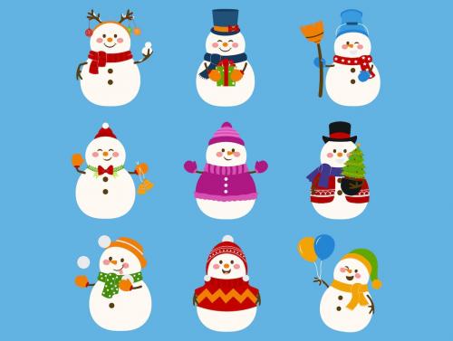 Snowman Winter Christmas Illustration Set