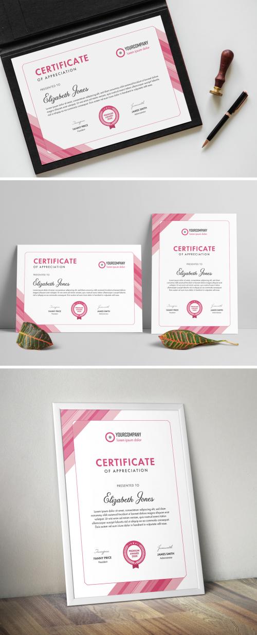 Certificate Layout with Pink Accents - 329174959