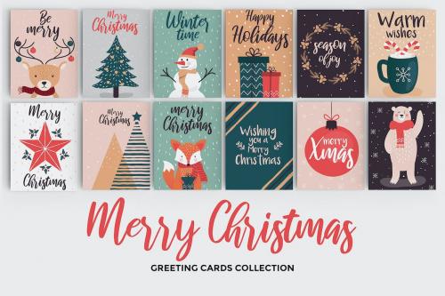 Set of flat modern hand drawn Christmas cards