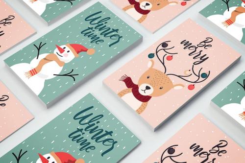 Set of flat modern hand drawn Christmas cards