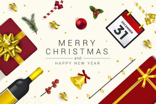 Merry Christmas and Happy New Year greeting cards