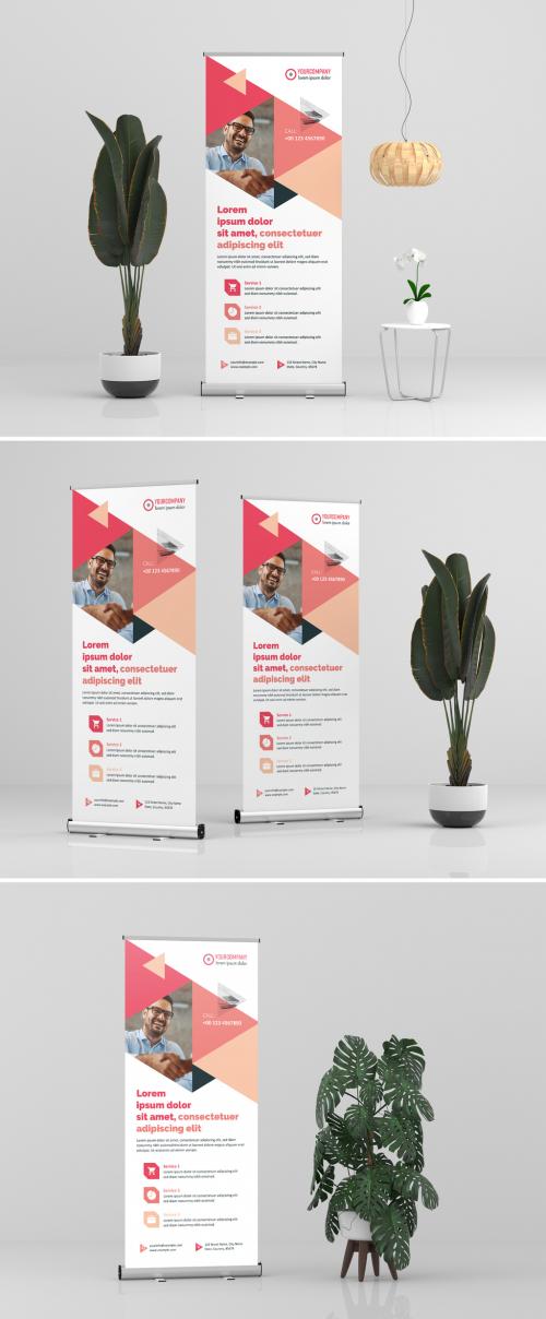 Roll-Up Banner Layout with Pink Accents - 329175078