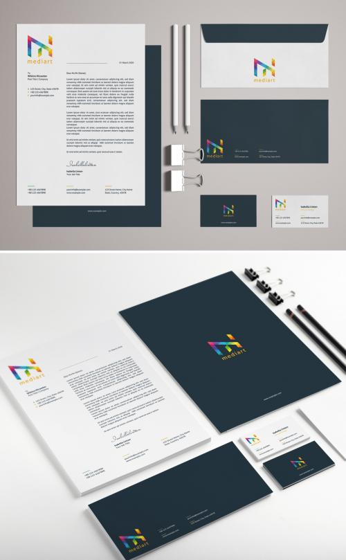 Stationery Set Layout with Colorful Design Elements - 329175127