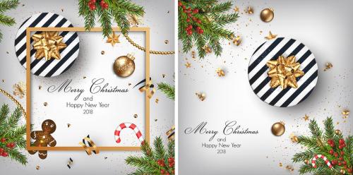 Modern Merry Christmas and Happy New Year Cards