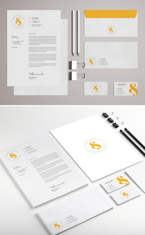 Stationery Set Layout with Yellow Accents - 329175194