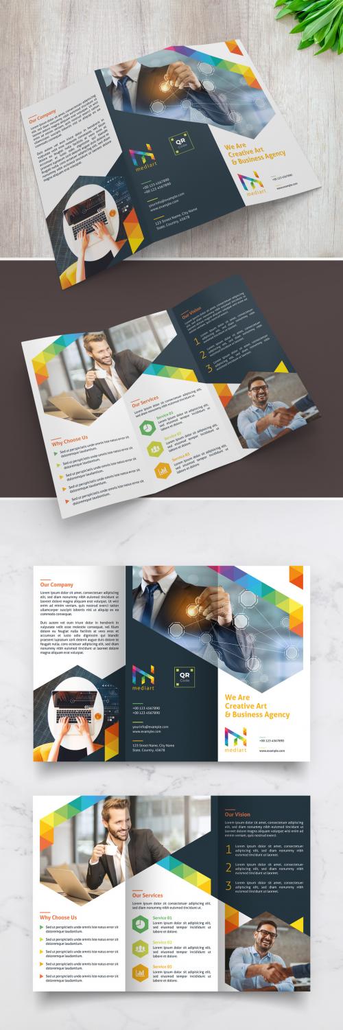 Trifold Brochure Layout with Colorful Design Elements - 329175218