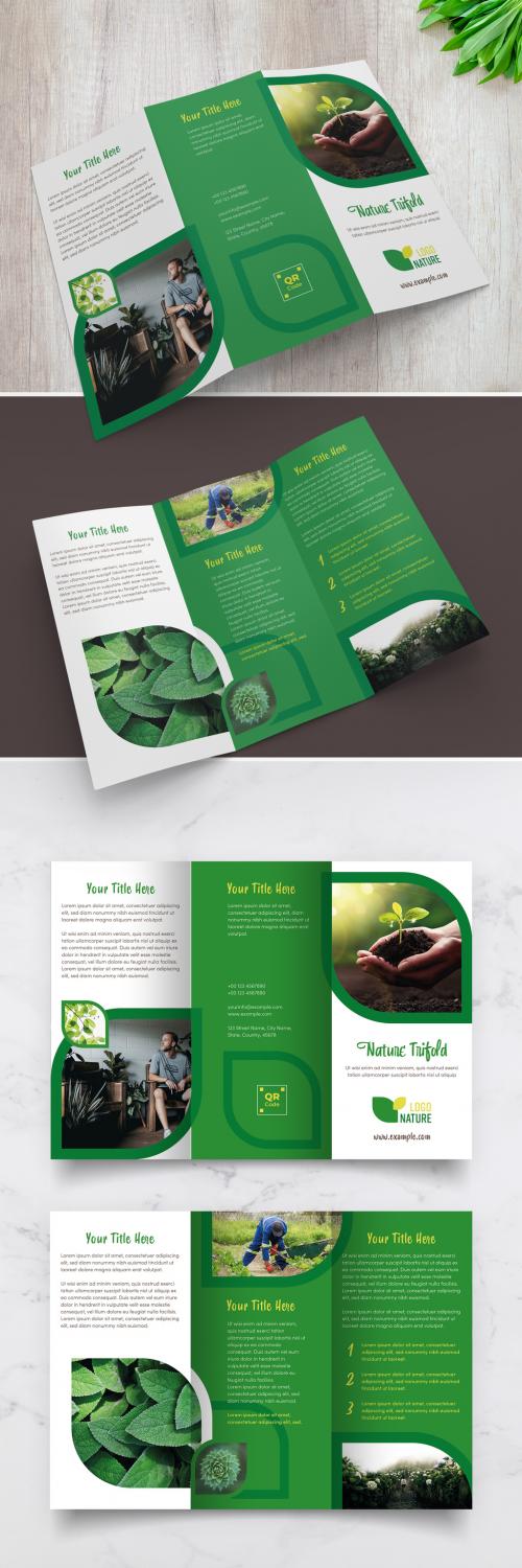 Nature Trifold Brochure Layout with Green Accents - 329175245