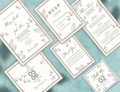 Wedding Invitation Layout Set with Retro Concept - 329175597