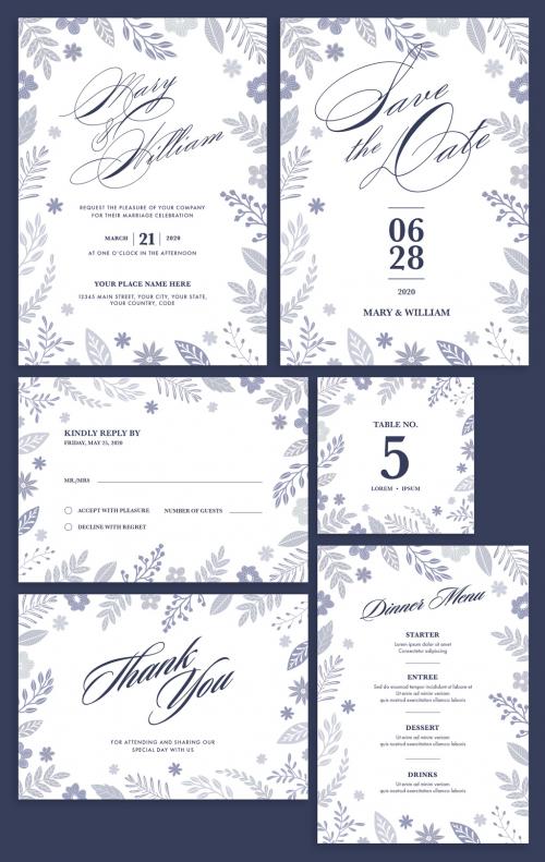 Wedding Invitation Layout Set with Chrome Flowers - 329176365