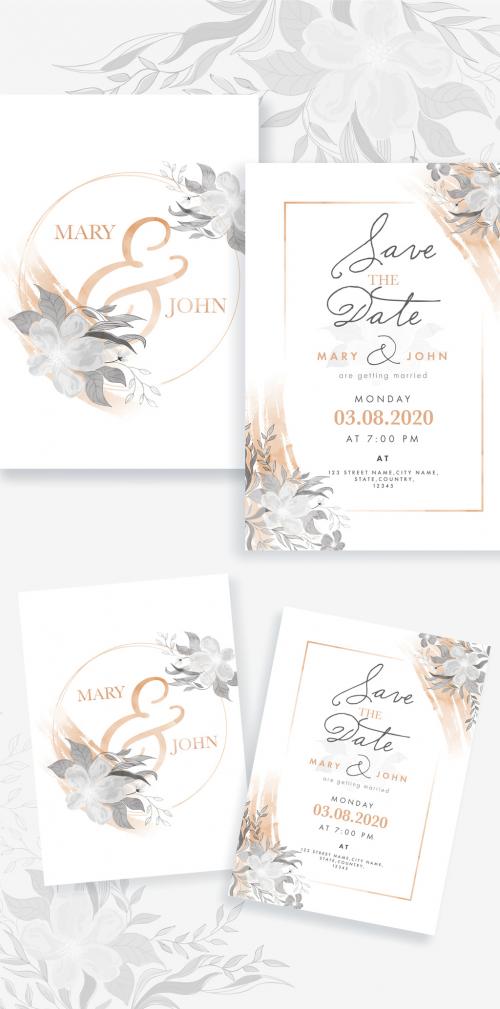 Wedding Invitation Card Layout with Watercolor Flowers - 329176473
