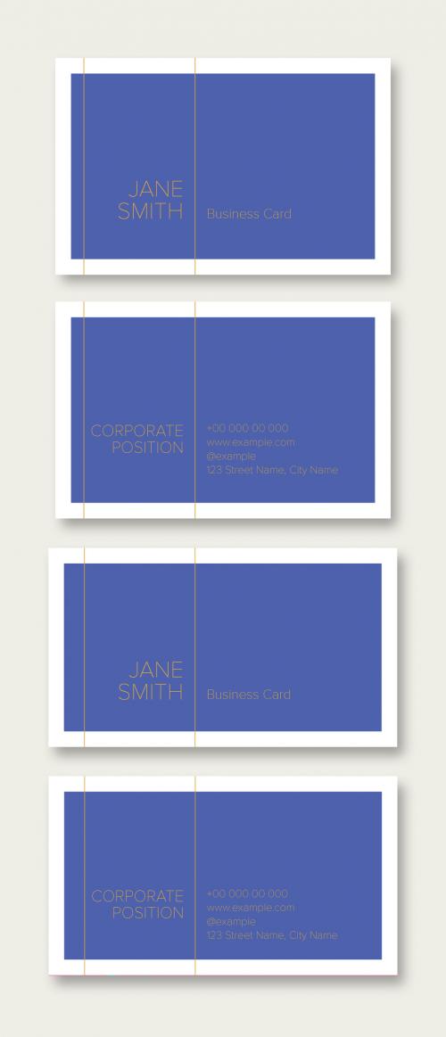 Blue Business Card Layout with Gold Accents - 329186106