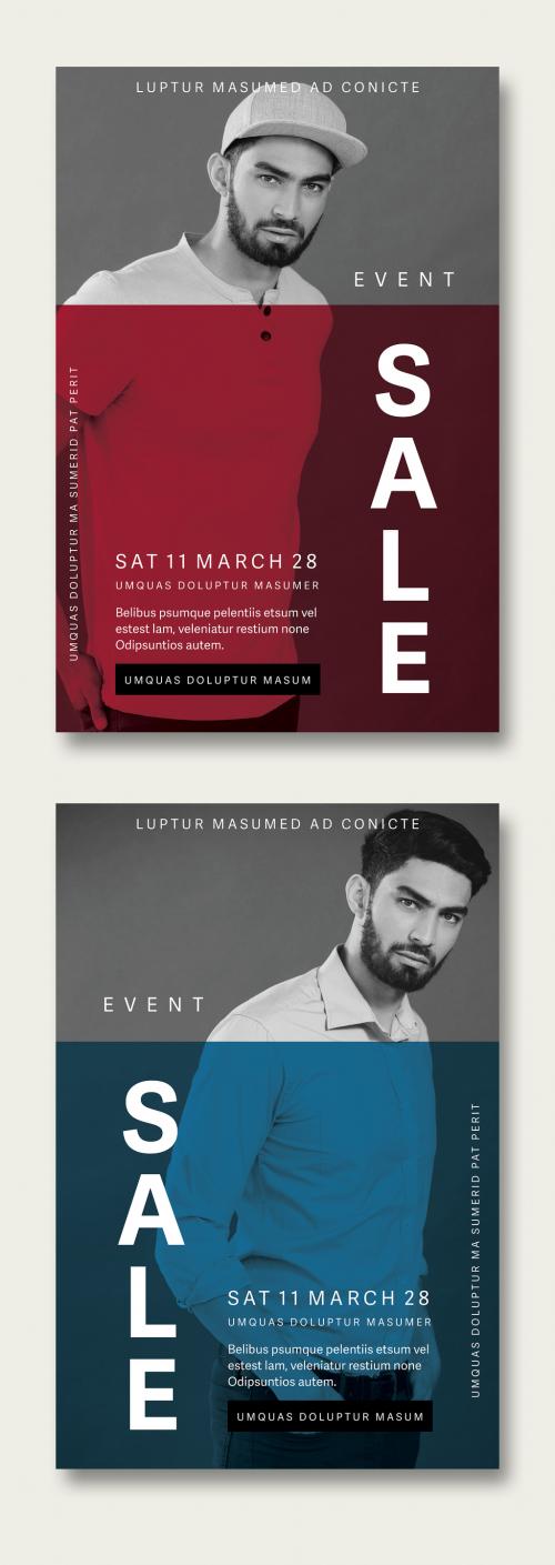 Flyer Layout with Blue and Red Overlay Elements - 329186198