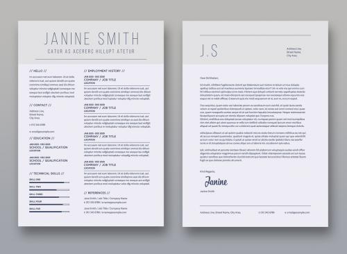 Resume and Cover Letter Layout Set with Light Gray Header Element - 329186206