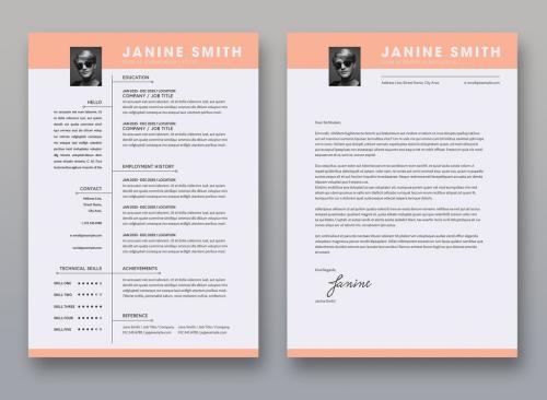 Resume and Cover Letter Layout Set with Orange Header and Footer Element - 329186208