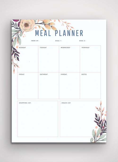 Meal Planner Layout with Floral Border Elements - 329190754