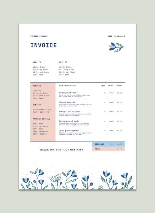 Invoice Layout with Floral Illustrations - 329432111