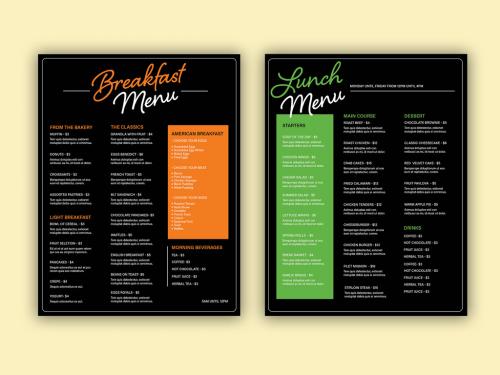 Menu Layouts with Green and Orange Accents - 329432204