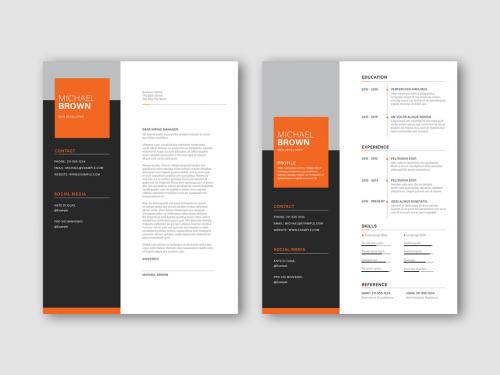 Resume and Cover Letter Layout with Orange Accents - 329432238