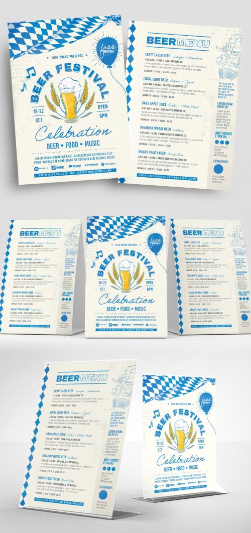 Blue and White Flyer Layout with Beer Illustrations - 329609589