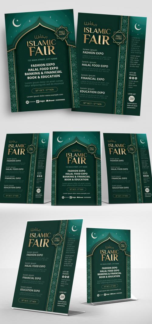 Dark Green Flyer Layout with Arabic Text Elements  - 329609845
