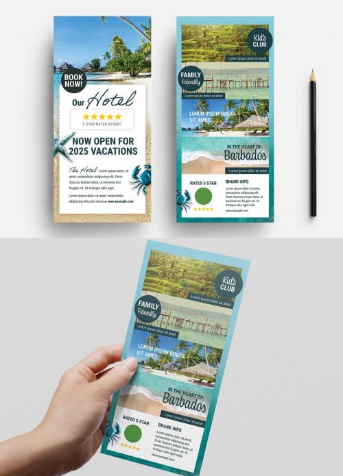 Dl Flyer Layout with Beach Illustration Elements - 329609892