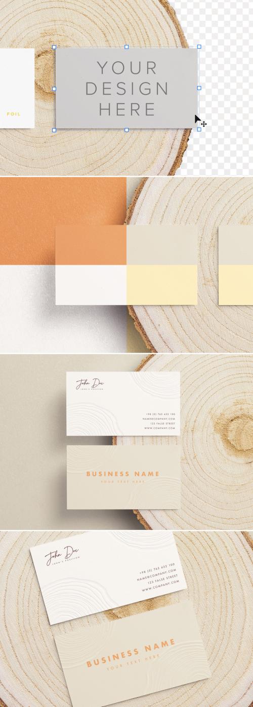 Business Cards on a Wooden Cut Mockup - 329631568