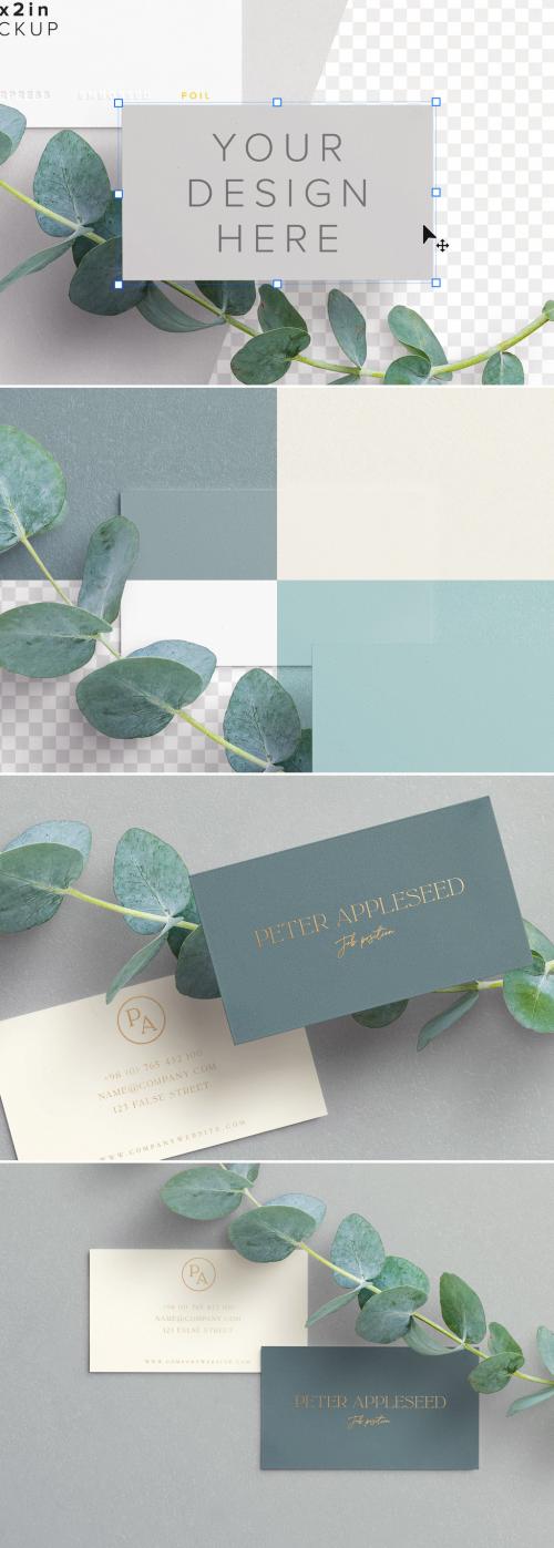 Business Cards with Eucalyptus Branch Mockup - 329632400