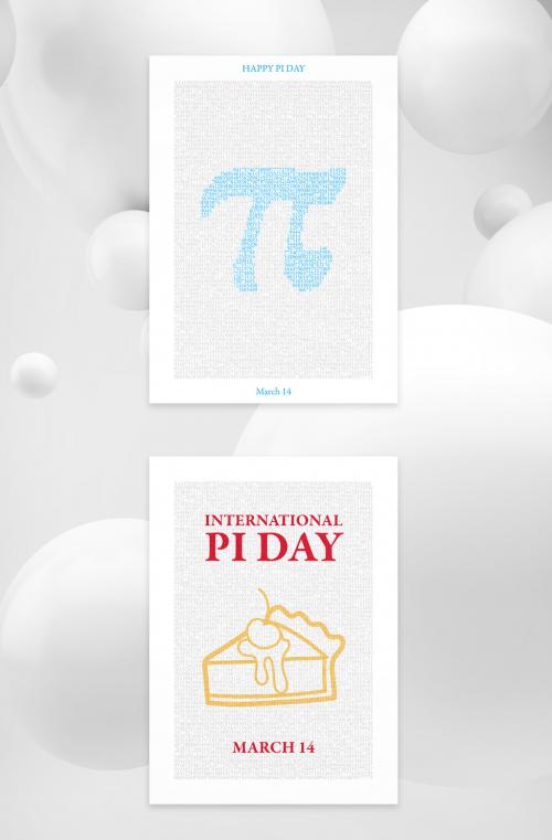 Pi Day Card Layout Set with Overlayed Illustration - 329834799