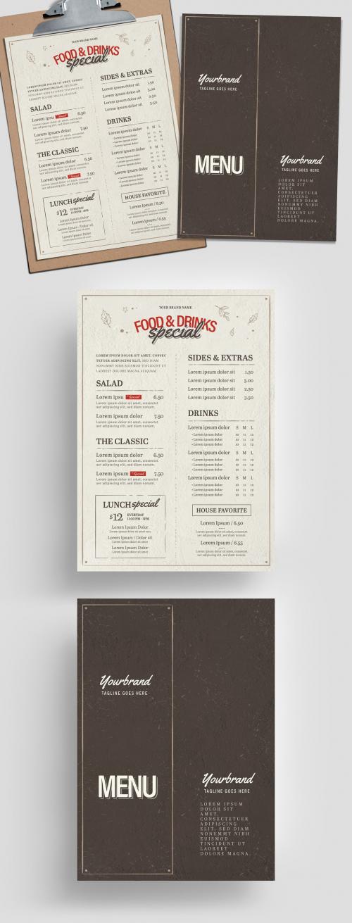 Brown and White Menu Layout with Red Accents - 329912052