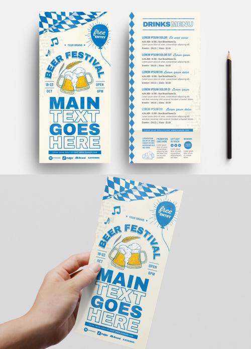 Blue and White Menu Layout with Beer Illustrations - 329912129