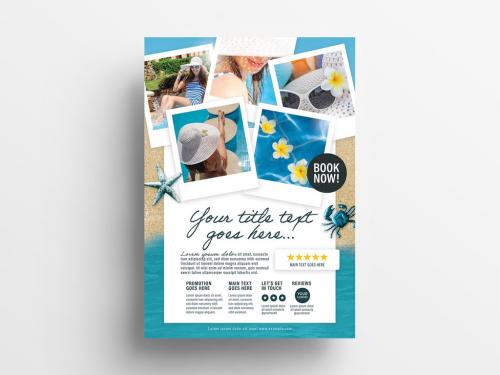 Flyer Layout with Beach Illustration Elements - 329912157