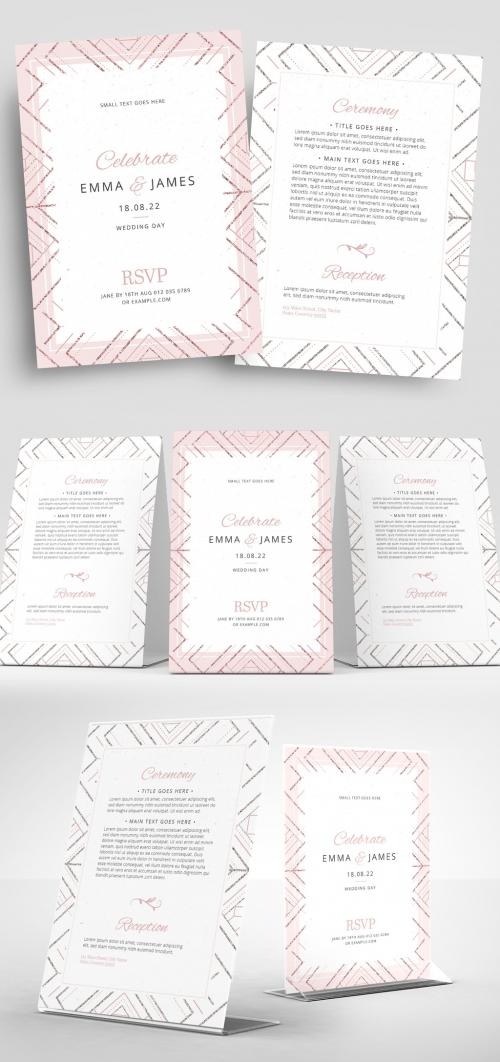 Wedding Invitation Layout with Patterned Borders - 329912255