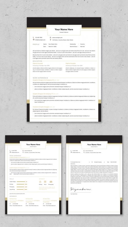 Resume Layout with Black and Gold Accents - 330146337
