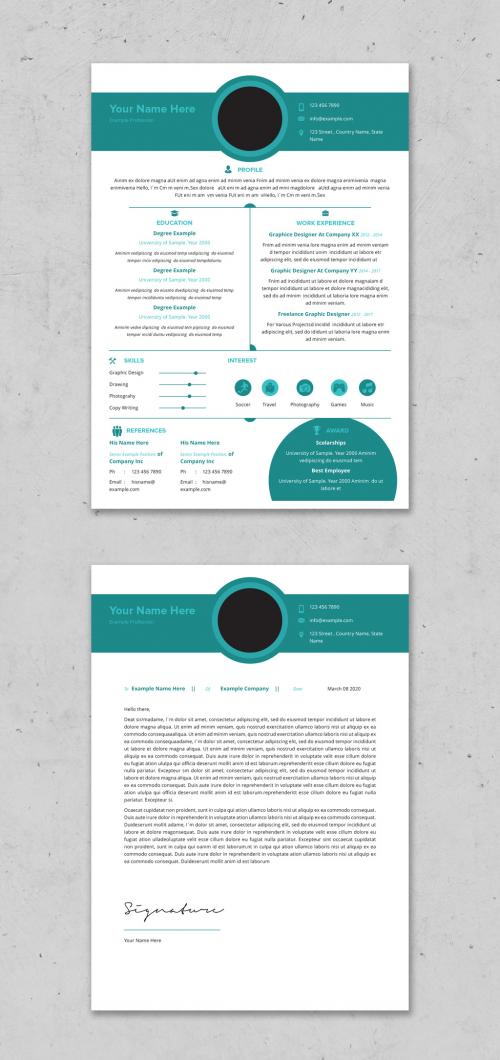 Resume Layout with Circle Elements and Green Accents - 330146619