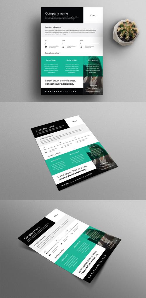 Business Flyer Layout with Teal Overlay Element - 330191787