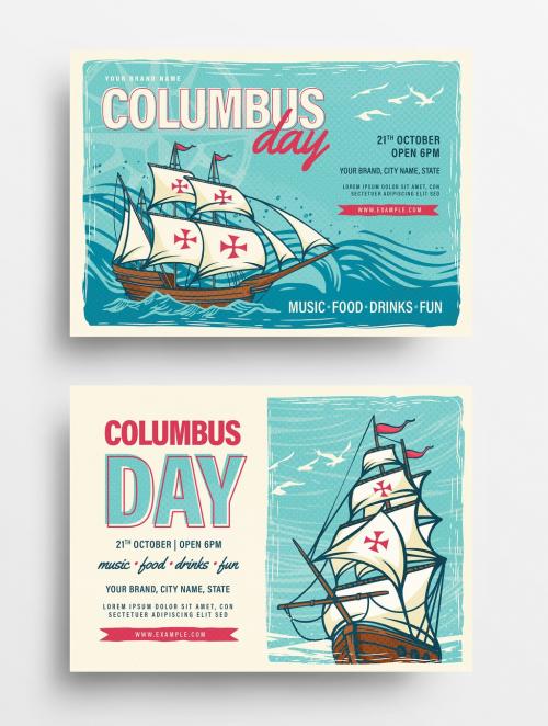 Columbus Day Flyer Layout with Ship Illustration - 330812854