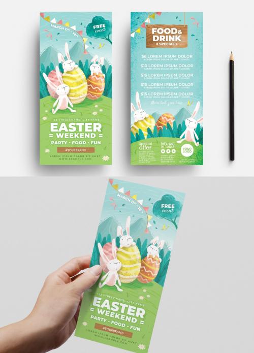 Easter Flyer Layout with Cute Egg and Rabbit Illustrations - 330812863