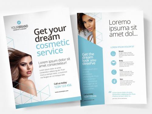 Pale Blue and White Flyer Layout with Cosmetic Procedure Illustrations - 330835529