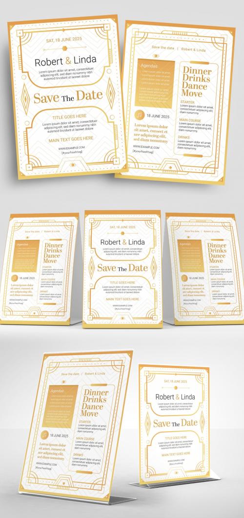 Art Deco Flyer Layout with White and Gold - 331024526