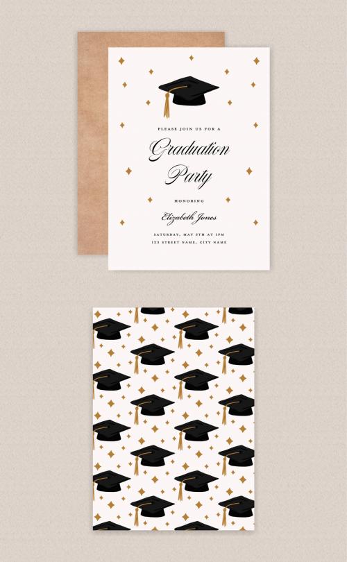 Graduation Party Invitation Layout with Cap Pattern Element - 331079773