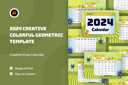 2024 Calendar Colorful Geometric Template