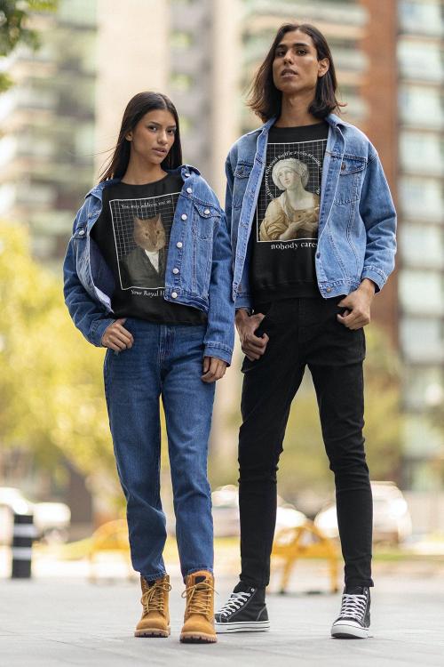 Sweatshirt Mockup of a Man and a Woman Posing