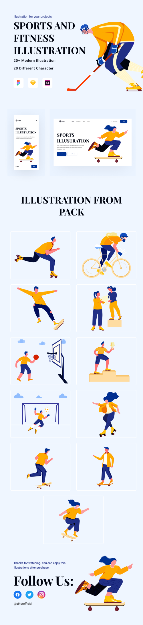 UIHut - Sports and Fitness Illustration Pack - 16703