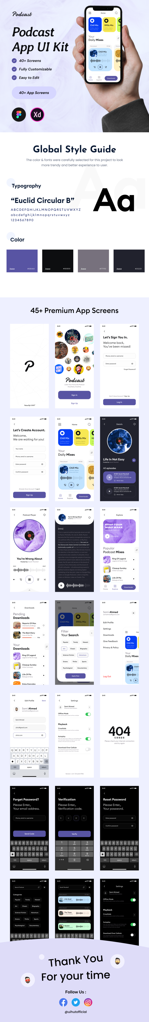 UIHut - Podcast App UI Kit Template - Podtalk - 21357