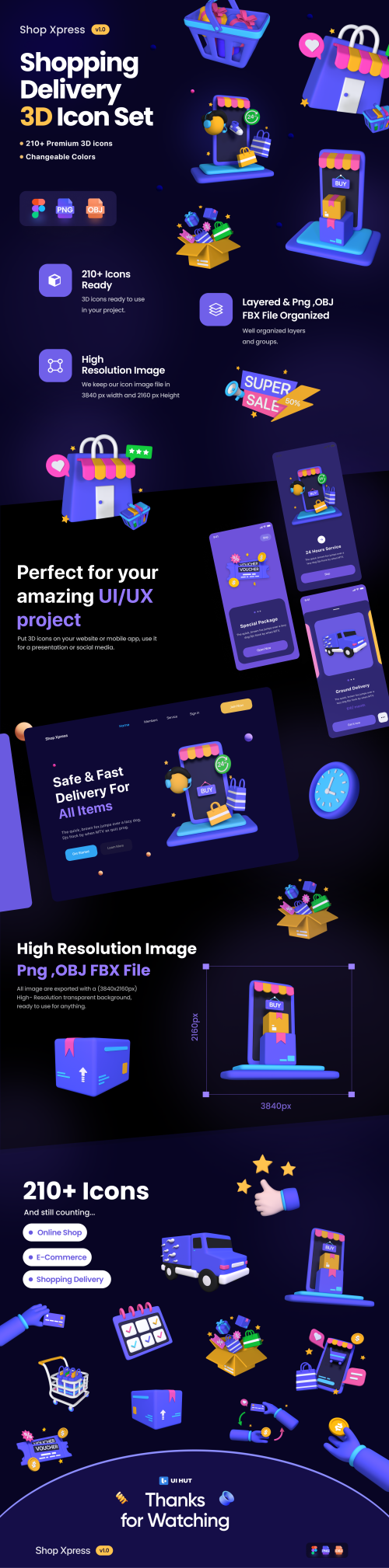 UIHut - 3D Shopping Illustration Icon Pack - Shop Xpress - 21508