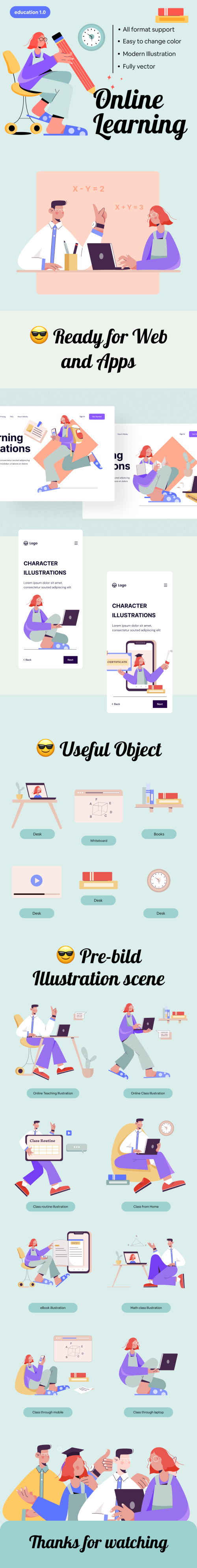 UIHut - Online Learning Tutorial Illustration Pack - 24667