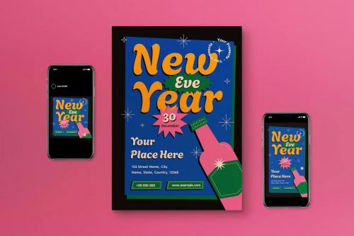 Black Colorful New Year's Eve Flyer Set