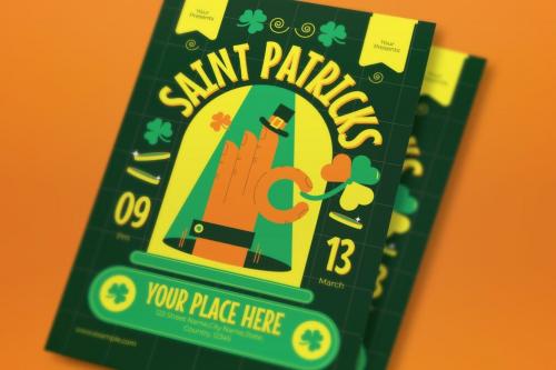 Green Hand Drawn Saint Patrick Flyer Set