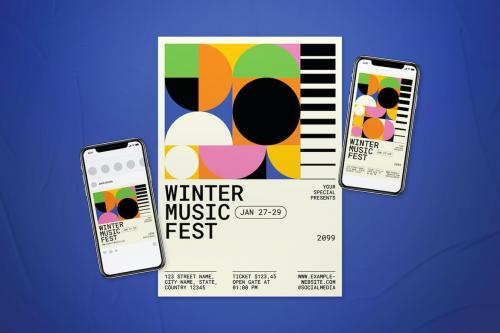 Geometric Winter Season Music Festival Flyer Set